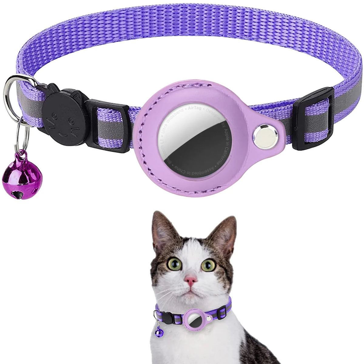 Collier chat porte-AirTag avec bandes réfléchissantes