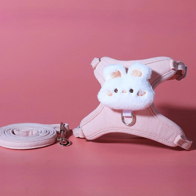 Harnais et laisse pour chat et chaton, décor ourson ou lapin