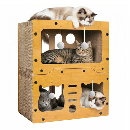 Maison griffoir en carton trois niveaux