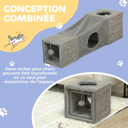 Tunnel de jeu en sisal avec deux abris