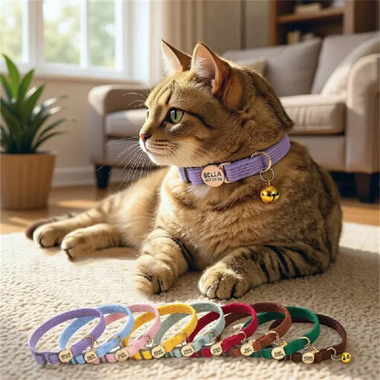 Collier en velours côtelé gravé pour chat