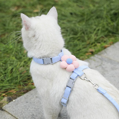 Harnais et laisse pour chat, décor fleur ou animal