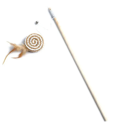 Canne à pêche en bois avec pendentif à plumes