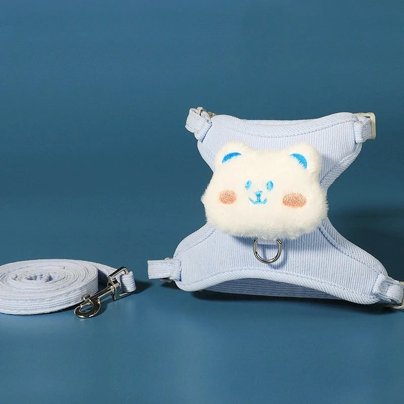 Harnais et laisse pour chat et chaton, décor ourson ou lapin