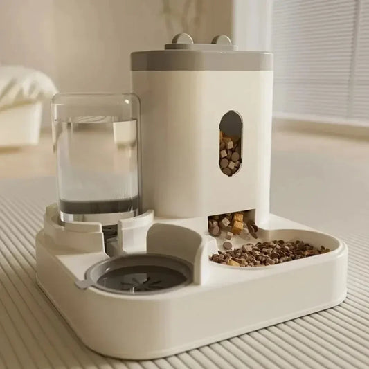 Distributeur à double réservoir de croquettes et d'eau
