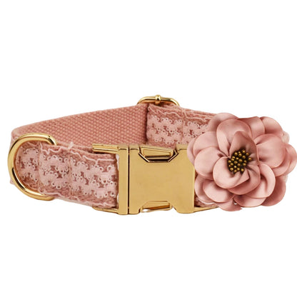 Harnais, collier et laisse tissés roses pour chien