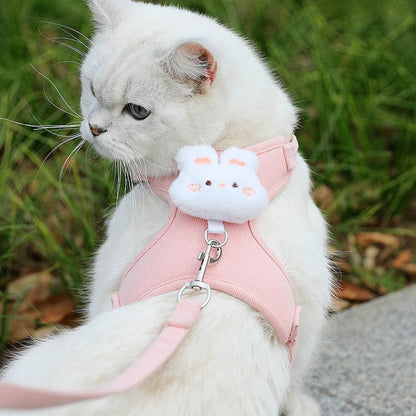 Harnais et laisse pour chat et chaton, décor ourson ou lapin