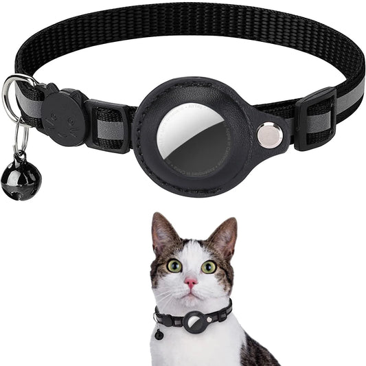 Collier chat en nylon réfléchissant avec porte-AirTag