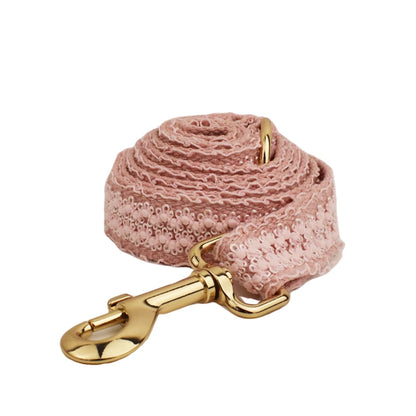 Harnais, collier et laisse tissés roses pour chien