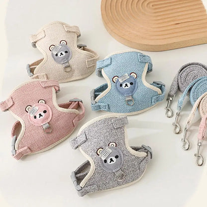 Harnais gilet ourson et laisse pour chat et petit chien