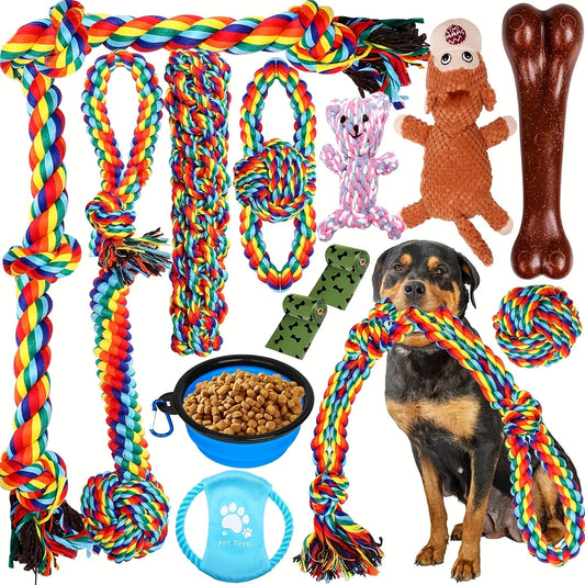 Lot de sept jouets en corde tressée pour chien