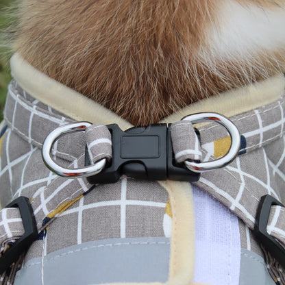 Harnais gilet à carreaux et laisse pour petit chien
