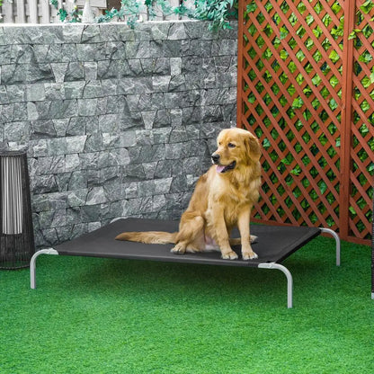 Chien allongé sur un lit surélevé en textilène micro-perforé
