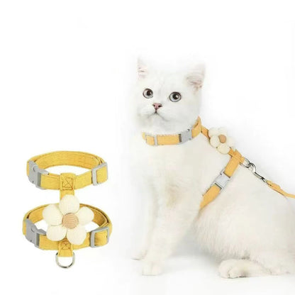 Harnais et laisse pour chat, décor fleur ou animal