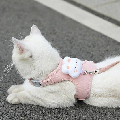 Harnais et laisse pour chat et chaton, décor ourson ou lapin