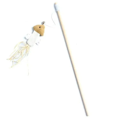 Canne à pêche en bois avec pendentif à plumes