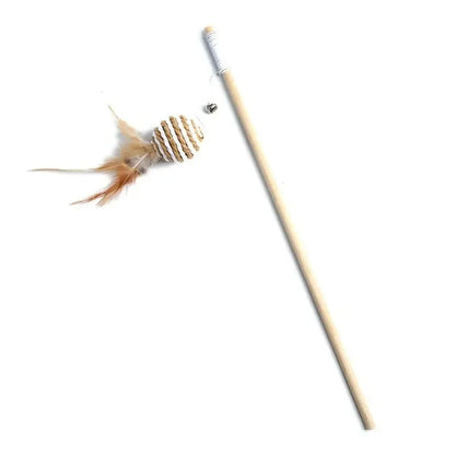 Canne à pêche en bois avec pendentif à plumes