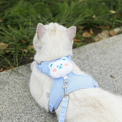 Harnais et laisse pour chat et chaton, décor ourson ou lapin