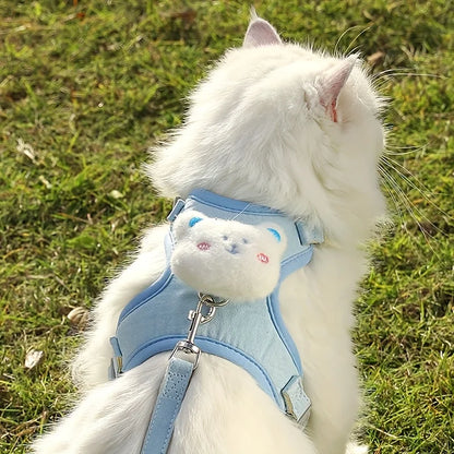 Harnais et laisse pour chat et chaton, décor ourson ou lapin