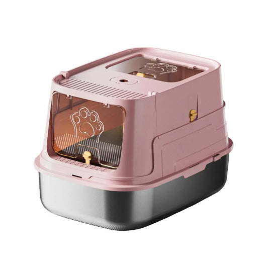 Maison de toilette pour chat avec bac intérieur en inox