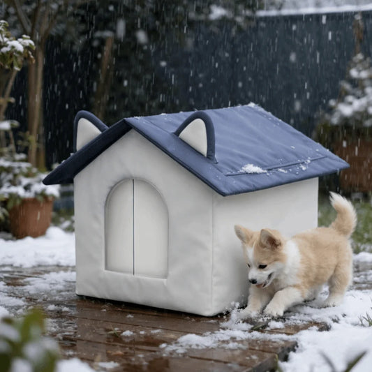 Abri extérieur isolé et pliable pour chat, installé dehors